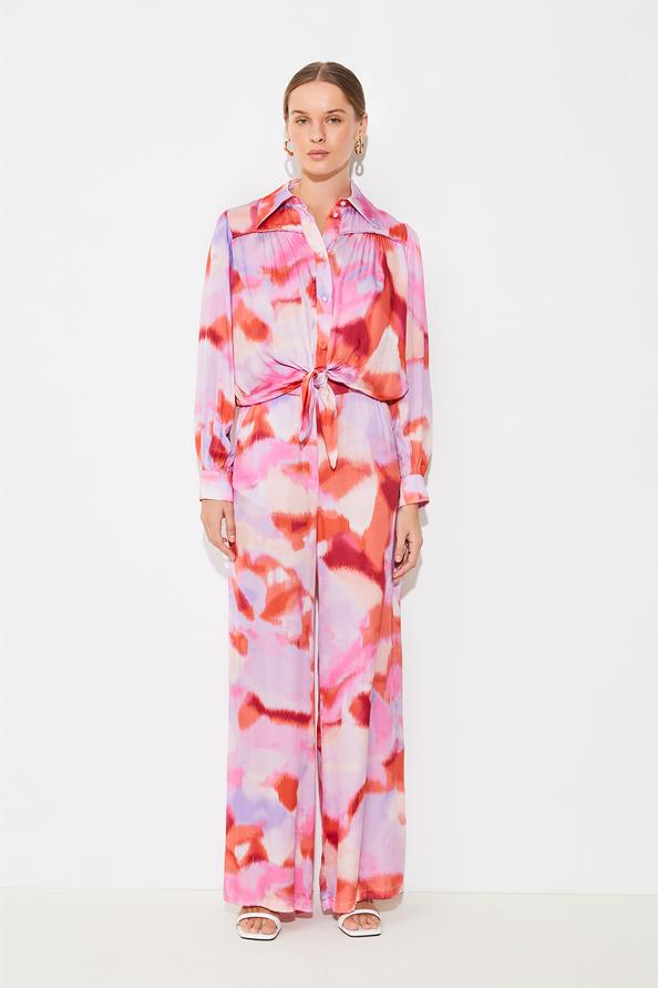 suncoo Luna Blouse fluide nouée à imprimé fuchsia