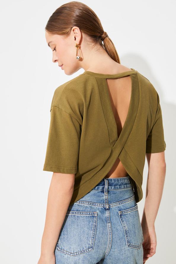 Suncoo Marti Tee-shirt Kaki Uni Ouvert Au Dos