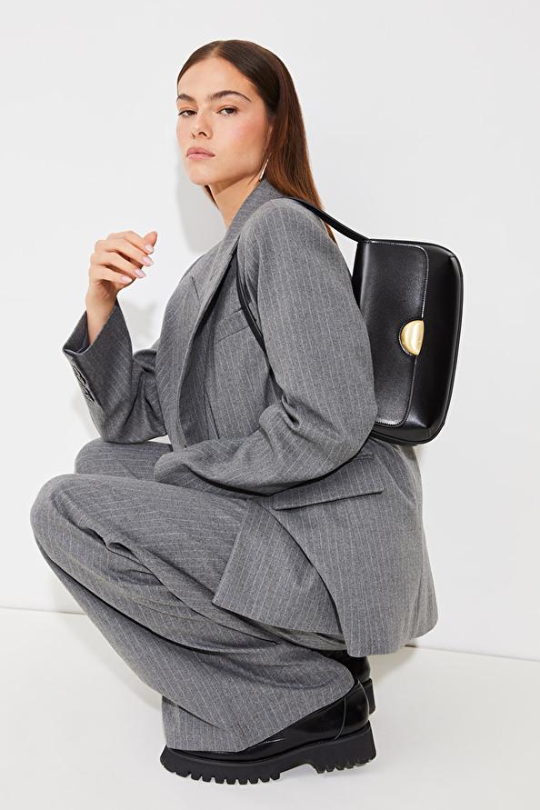 Suncoo Mia Sac à Main Baguette En Cuir Noir Vernis