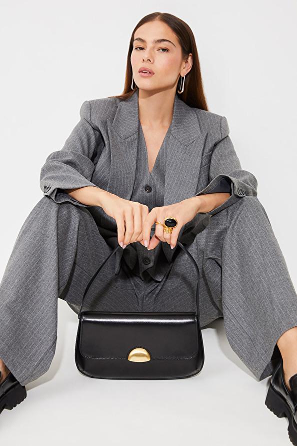 Suncoo Mia Sac à Main Baguette En Cuir Noir Vernis