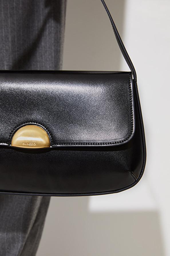 Suncoo Mia Sac à Main Baguette En Cuir Noir Vernis