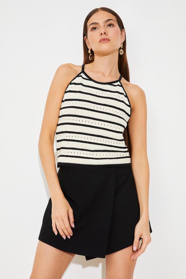 suncoo Pany Pull sans manches à rayures ajourées