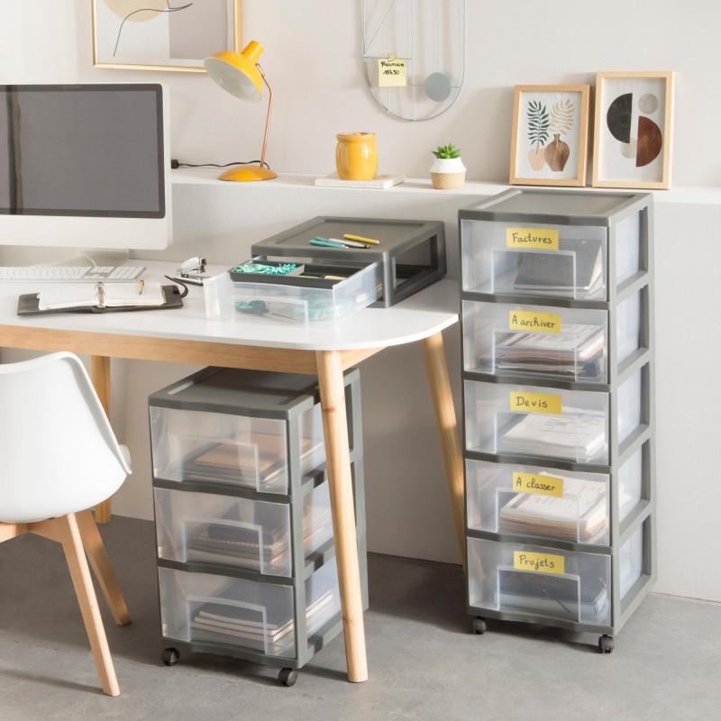 Sundis Grande Tour De Rangement Plastique Avec Roulettes Tag Tower XL 3 Tiroirs Transparents - Gris