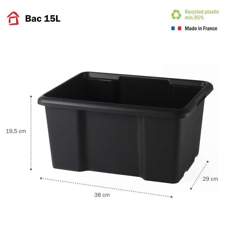 Sundis Lot De 10 Bacs De Rangement Plastique 15L Empilables - Noir