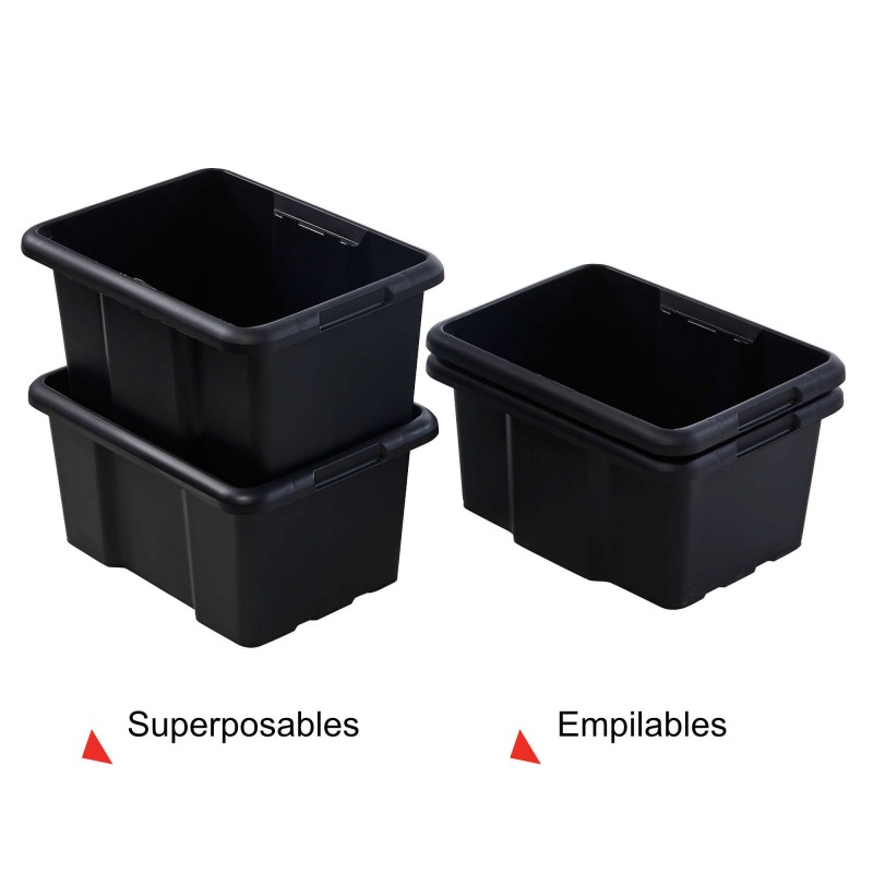 Sundis Lot De 10 Bacs De Rangement Plastique 15L Empilables - Noir