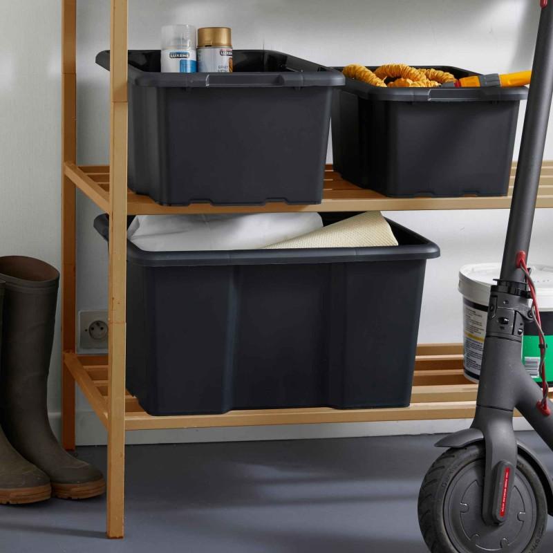 Sundis Lot De 10 Bacs De Rangement Plastique 15L Empilables - Noir