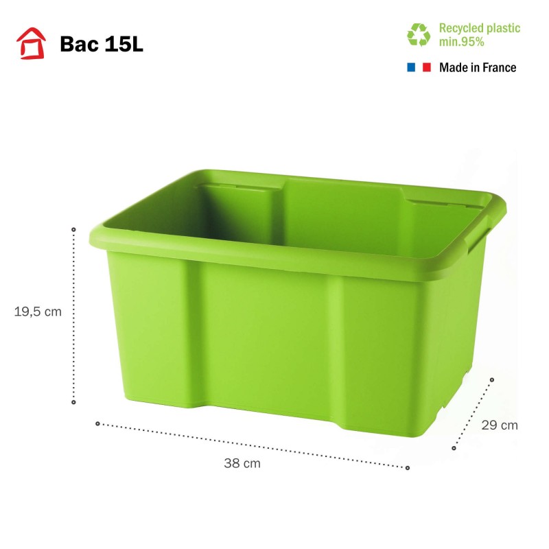 Sundis Lot De 10 Bacs De Rangement Plastique 15L Empilables - Vert
