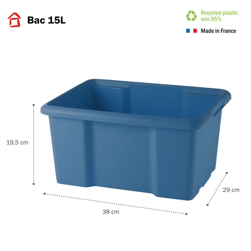 Sundis Lot De 10 Bacs De Rangement Plastique 15L Empilables - Bleu