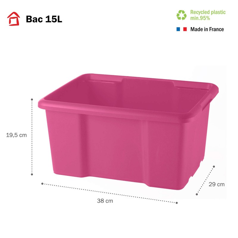 Sundis Lot De 10 Bacs De Rangement Plastique 15L Empilables - Rose