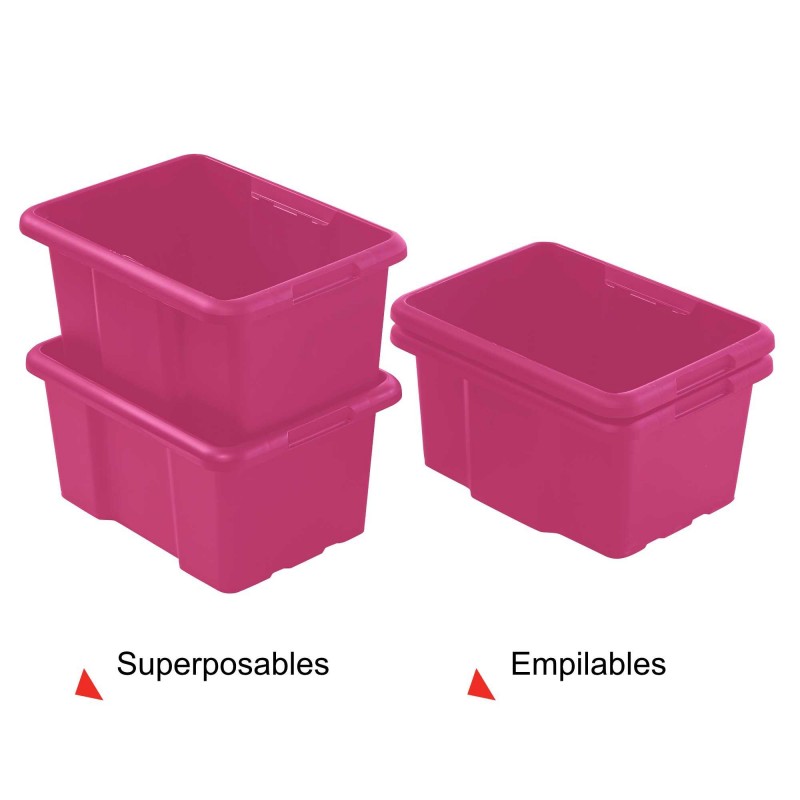 Sundis Lot De 10 Bacs De Rangement Plastique 15L Empilables - Rose