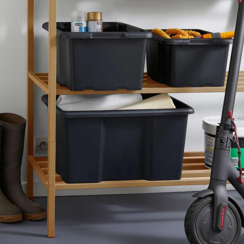 Sundis Lot De 10 Bacs De Rangement Plastique 30L Empilables - Noir