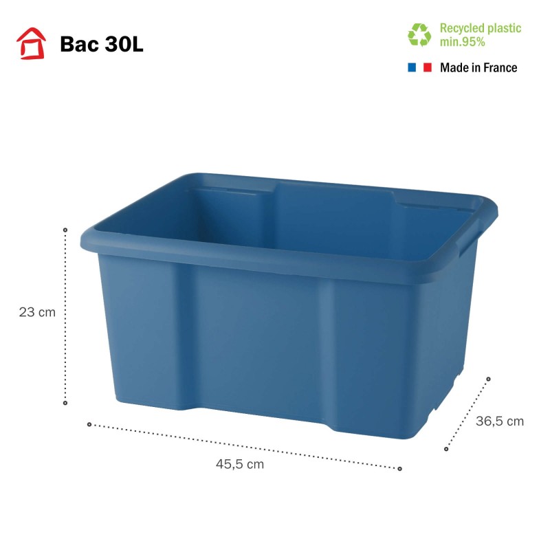 Sundis Lot De 10 Bacs De Rangement Plastique 30L Empilables - Bleu