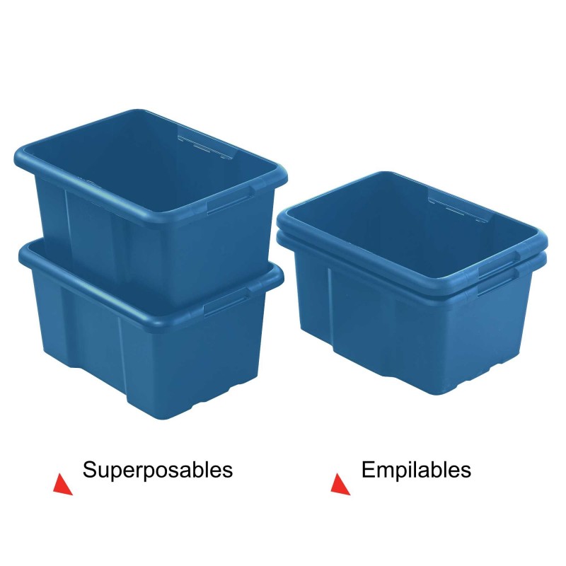 Sundis Lot De 10 Bacs De Rangement Plastique 30L Empilables - Bleu