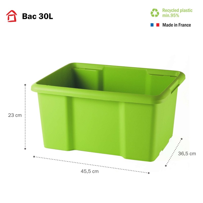 Sundis Lot De 10 Bacs De Rangement Plastique 30L Empilables - Vert