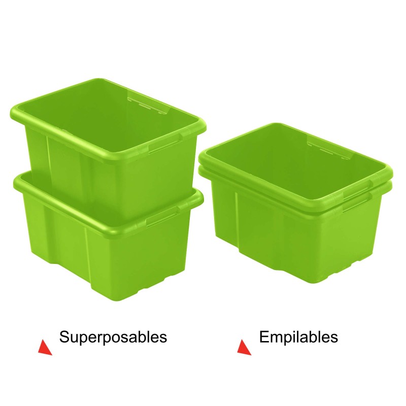Sundis Lot De 10 Bacs De Rangement Plastique 30L Empilables - Vert