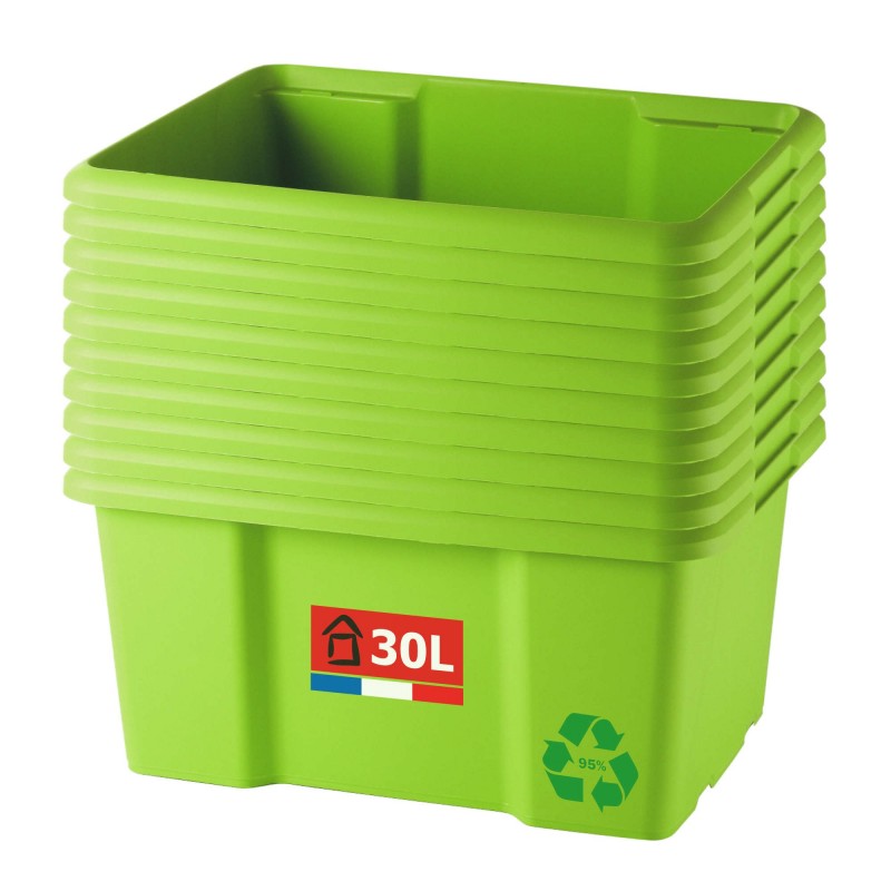 sundis Lot de 10 bacs de rangement plastique 30L empilables - vert sundis Lot de 10 bacs de rangement plastique 30L empilables - vert