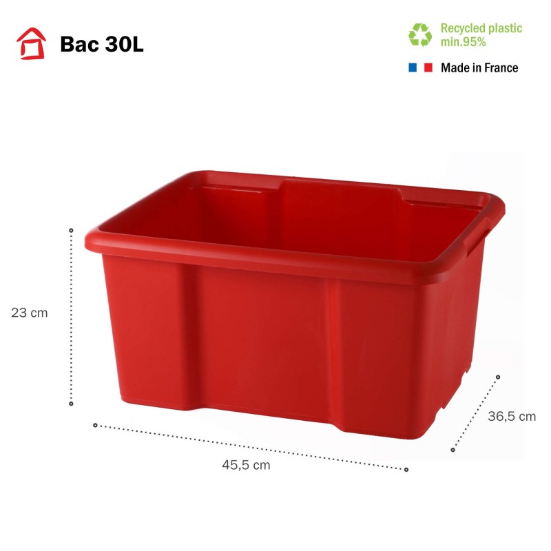 Sundis Lot De 10 Bacs De Rangement Plastique 30L Empilables - Rouge