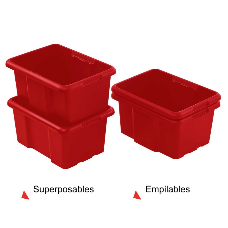 Sundis Lot De 10 Bacs De Rangement Plastique 30L Empilables - Rouge