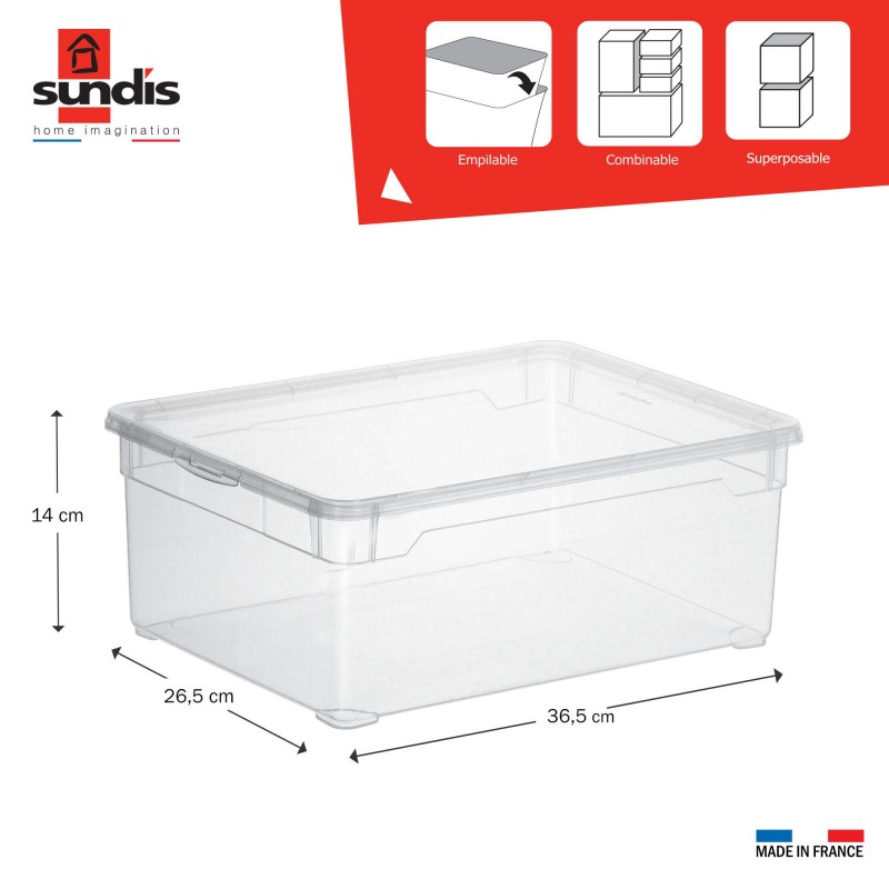 Sundis Lot De 10 Boîtes De Rangement En Plastique Transparent 10L Avec Couvercle CLEAR BOX Pour Chaussures