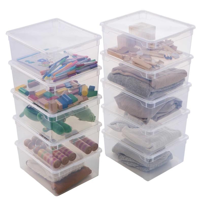 sundis Lot de 10 boîtes de rangement en plastique transparent 18L avec couvercle CLEAR BOX