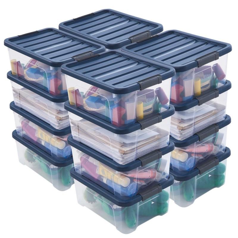 sundis Lot de 16 boîtes de rangement en plastique transparent 10L empilables avec couvercle clipsable WAVE BOX