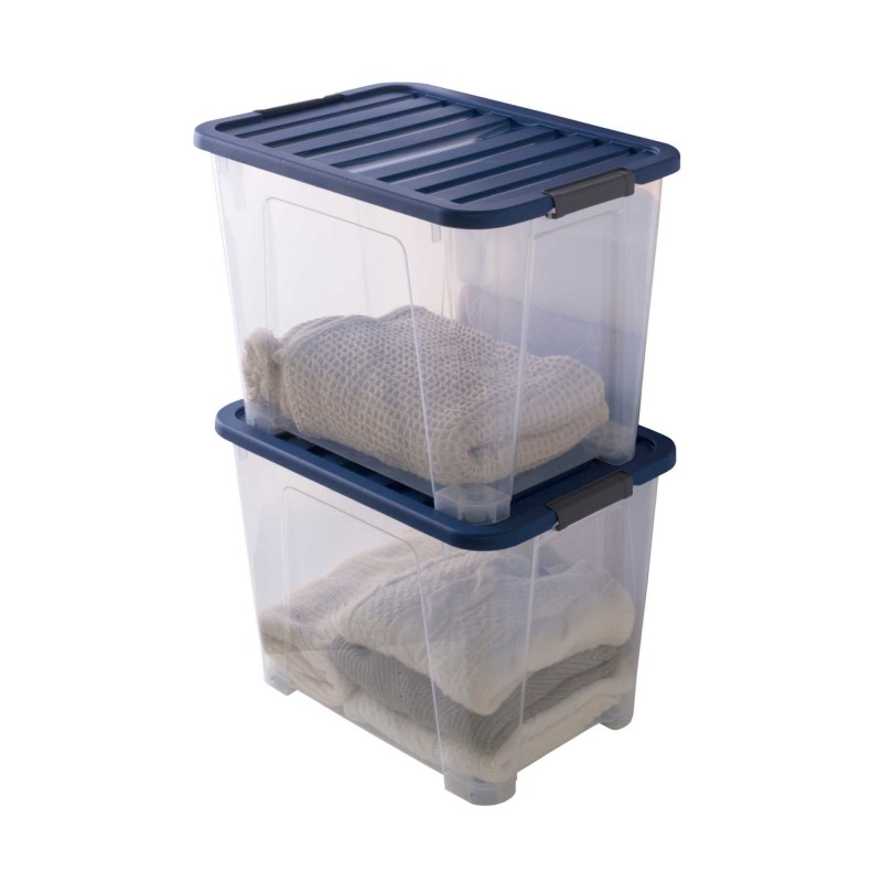 sundis Lot de 2 boîtes de rangement en plastique transparent 60L XL empilables avec roues et couvercle clipsable WAVE BOX sundis Lot de 2 boîtes de rangement en plastique transparent 60L XL empilables avec roues et couvercle clipsable WAVE BOX