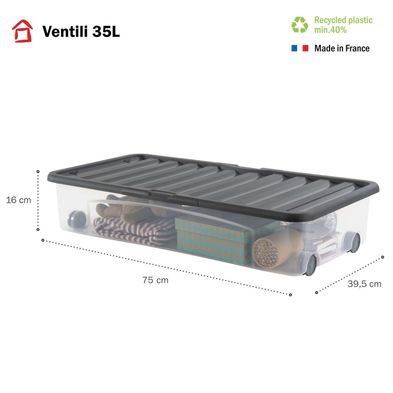 Sundis Lot De 2 Boîtes De Rangement Sous Le Lit 35L Avec Couvercle Et Roues VENTILI