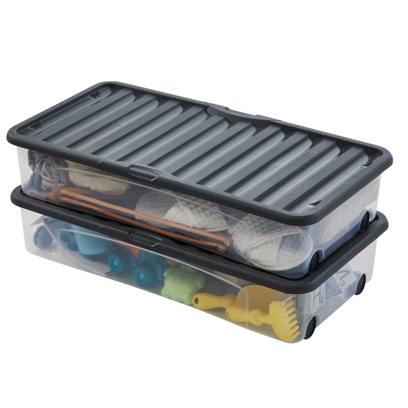 sundis Lot de 2 boîtes de rangement sous le lit 35L avec couvercle et roues VENTILI