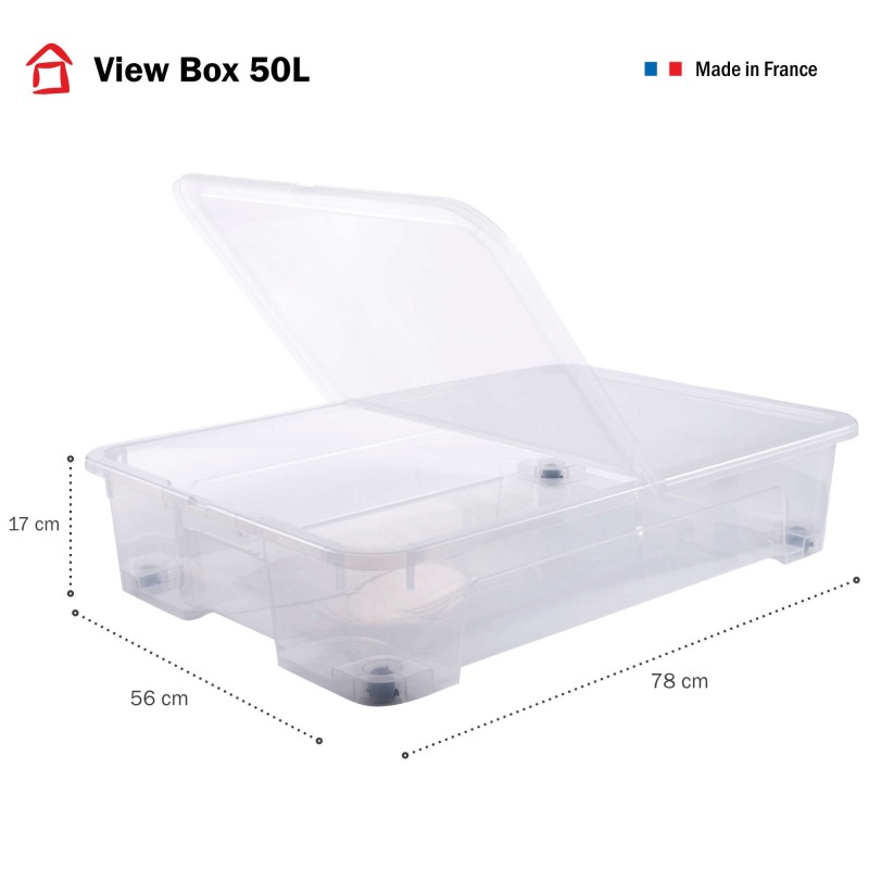 Sundis Lot De 2 Boîtes De Rangement Sous Le Lit à Roulettes 50L En Plastique Transparent Avec Couvercle VIEW BOX