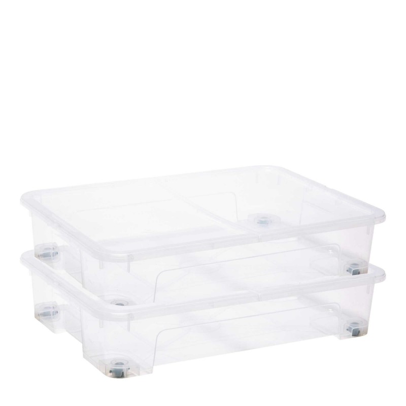 sundis Lot de 2 boîtes de rangement sous le lit à roulettes 50L en plastique transparent avec couvercle VIEW BOX
