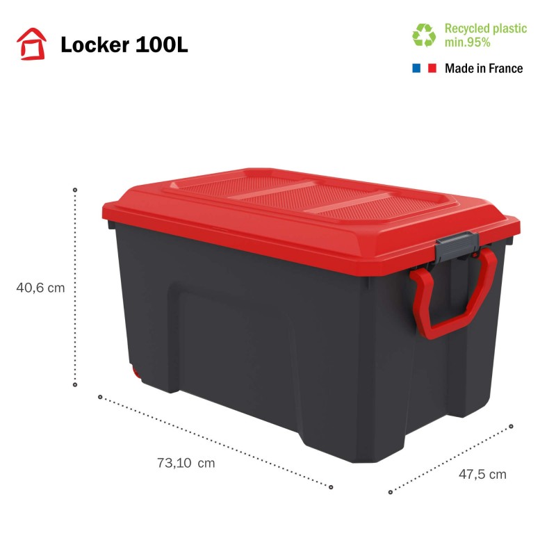 Sundis Lot De 2 Malles De Rangement En Plastique 100l Avec Couvercle Roues Et Poignée De Transport LOCKER