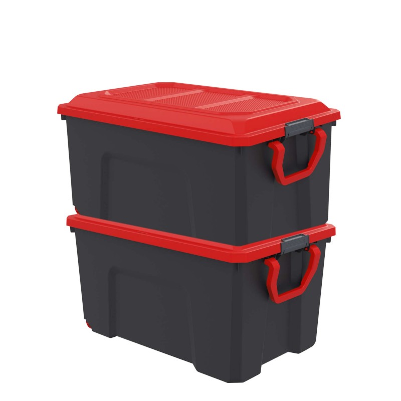 sundis Lot de 2 malles de rangement en plastique 100l avec couvercle roues et poignée de transport LOCKER