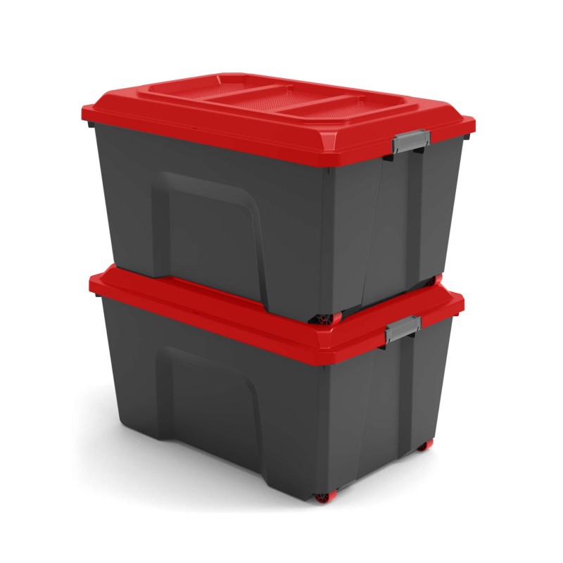 sundis Lot de 2 malles de rangement en plastique 135l avec couvercle et roues LOCKER