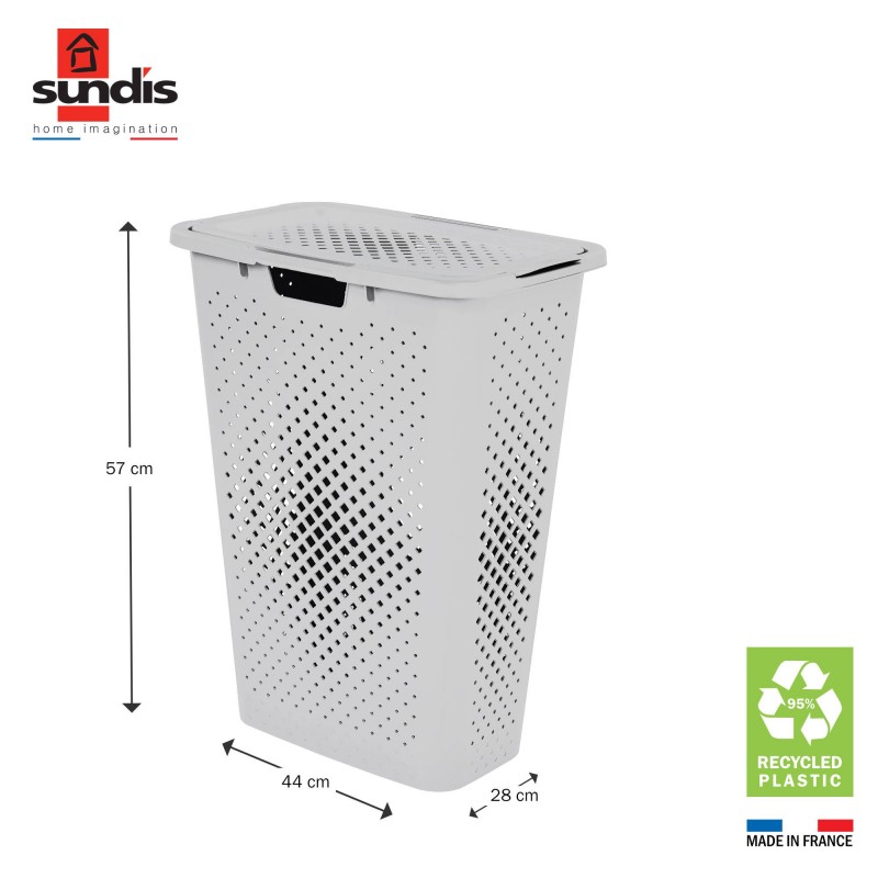 Sundis Lot De 2 Paniers à Linge En Plastique Avec Couvercle 40l Slim PIXEL - Blanc Cassé