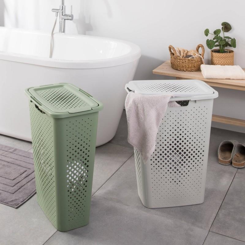 Sundis Lot De 2 Paniers à Linge En Plastique Avec Couvercle 40l Slim PIXEL - Blanc Cassé