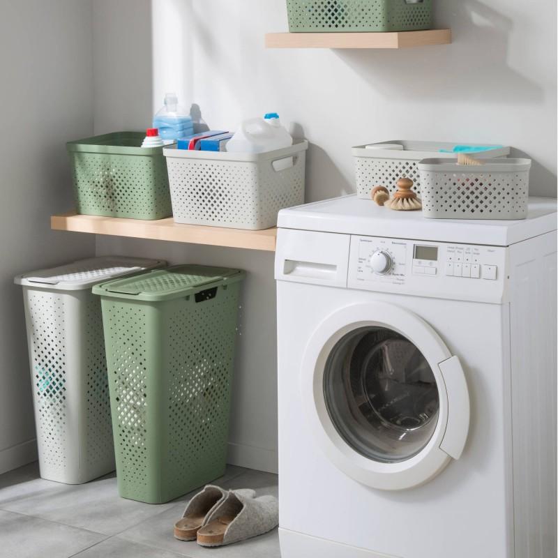 Sundis Lot De 2 Paniers à Linge En Plastique Avec Couvercle 40l Slim PIXEL - Blanc Cassé