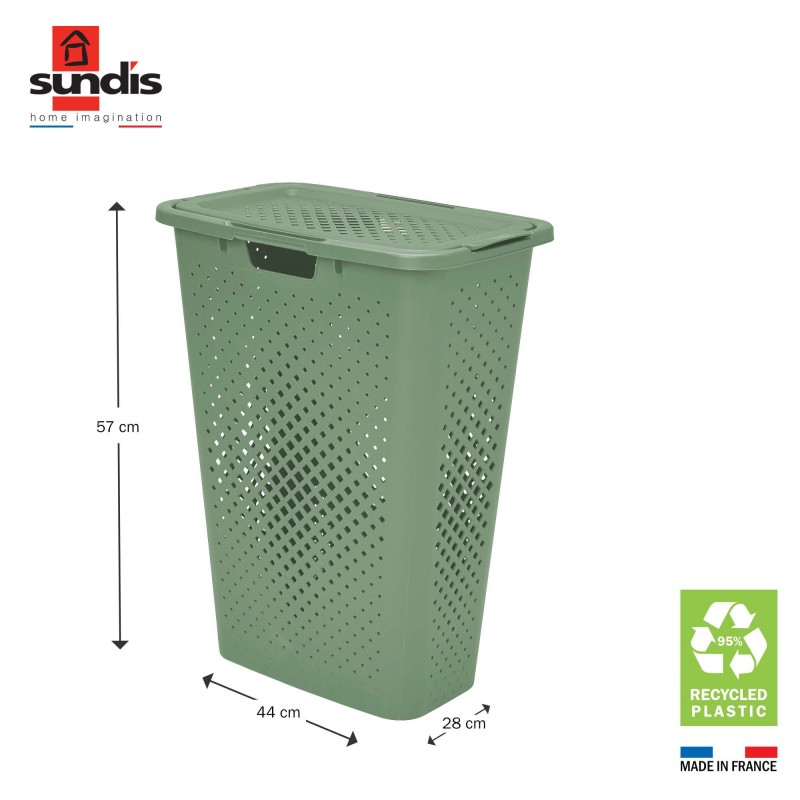 Sundis Lot De 2 Paniers à Linge En Plastique Avec Couvercle 40l Slim PIXEL - Vert Sauge