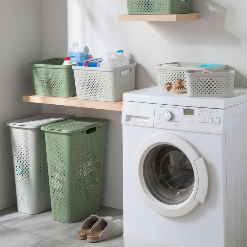 Sundis Lot De 2 Paniers à Linge En Plastique Avec Couvercle 40l Slim PIXEL - Vert Sauge