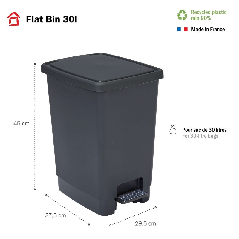 Sundis Lot De 2 Poubelle à Pédale 30 Litres Rectangulaires En Plastique Recyclé FLAT BIN