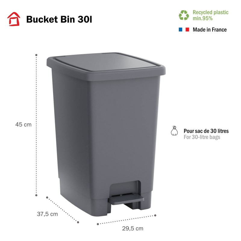 Sundis Lot De 2 Poubelles à Pédale 30 Litres Avec Seau Amovible En Plastique Recyclé BUCKET BIN - Gris