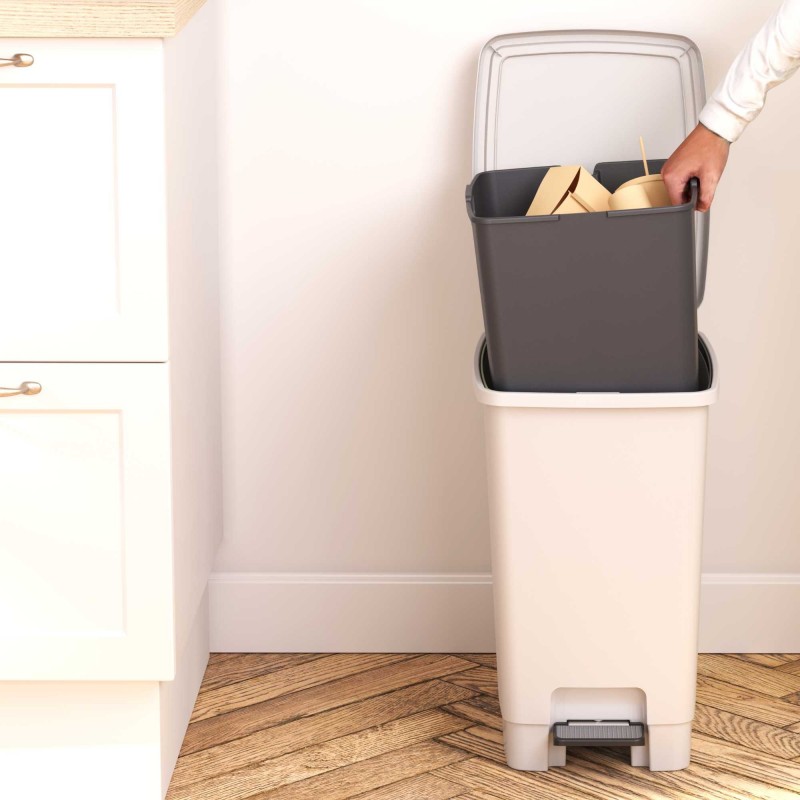 Sundis Lot De 2 Poubelles à Pédale 30 Litres Avec Seau Amovible En Plastique Recyclé BUCKET BIN - Gris