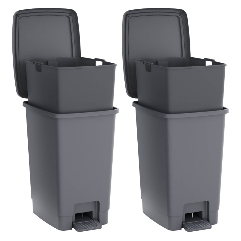 sundis Lot de 2 poubelles à pédale 30 litres avec seau amovible en plastique recyclé BUCKET BIN - gris