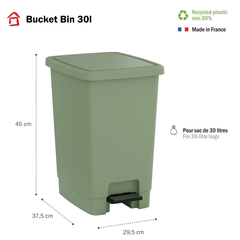 Sundis Lot De 2 Poubelles à Pédale 30 Litres Avec Seau Amovible En Plastique Recyclé BUCKET BIN - Vert Sauge