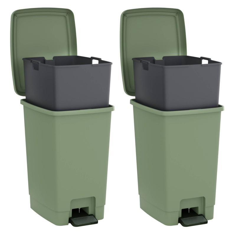 sundis Lot de 2 poubelles à pédale 30 litres avec seau amovible en plastique recyclé BUCKET BIN - vert sauge