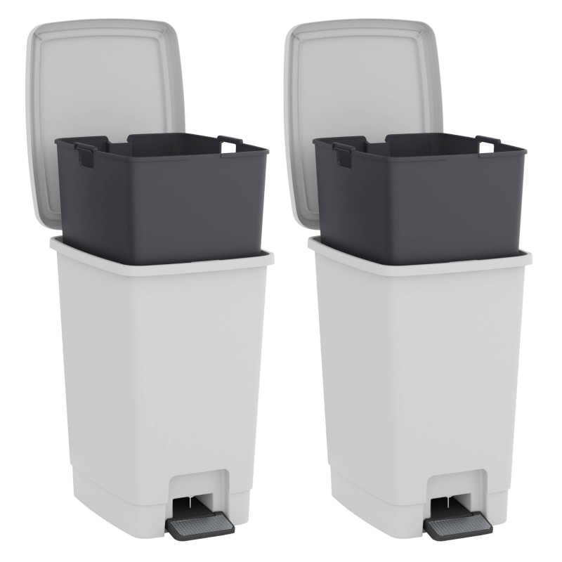 sundis Lot de 2 poubelles à pédale 30 litres avec seau amovible en plastique recyclé BUCKET BIN - blanc cassé