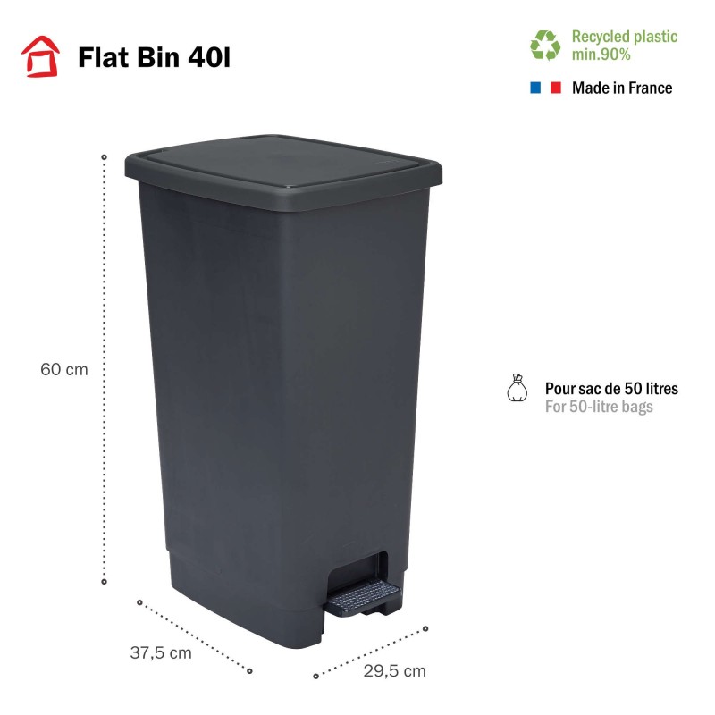 Sundis Lot De 2 Poubelles à Pédale 40 Litres Rectangulaire En Plastique Recyclé FLAT BIN