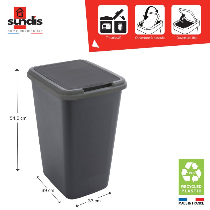 Sundis Lot De 2 Poubelles De Tri Sélectif D’intérieur 50 Litres En Plastique Recyclé GREEN BIN