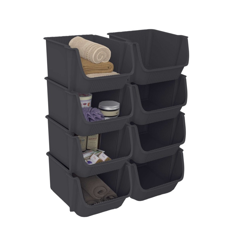 sundis Lot de 2 tours de 4 bacs de rangement en plastique empilables FLY TOWER - gris