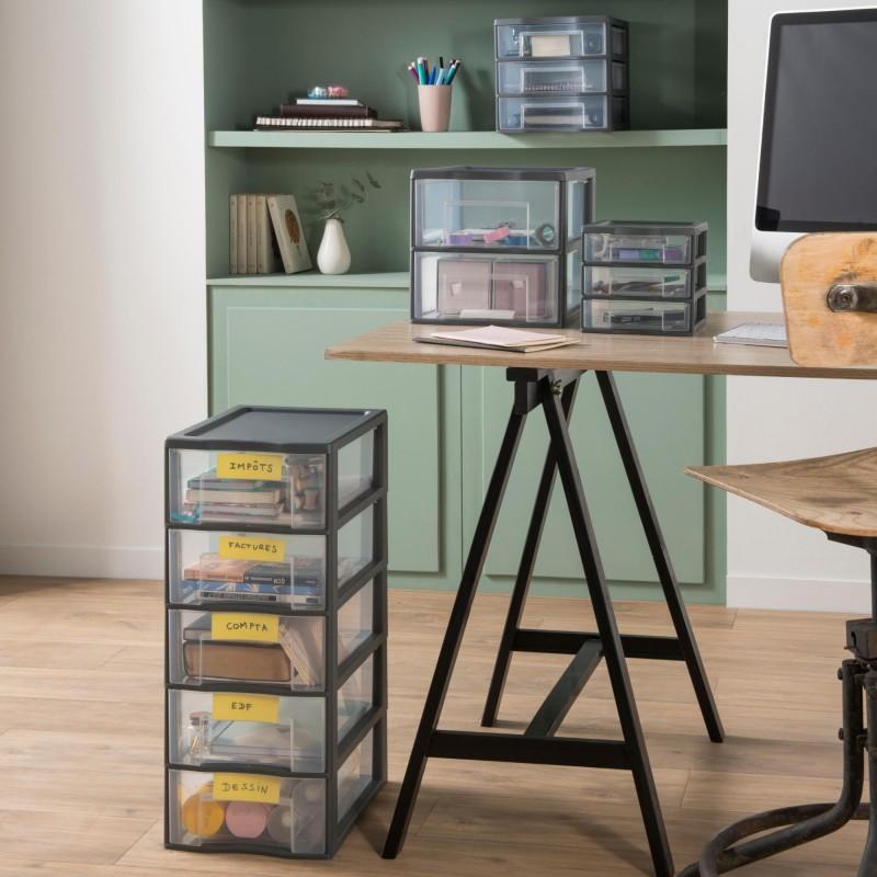 Sundis Lot De 2 Tours De Rangement En Plastique A4 Tag Tower 3 Tiroirs Transparents - Gris