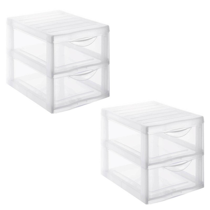 sundis Lot de 2 tours de rangement plastique A4 Orgamix 2 tiroirs - transparent